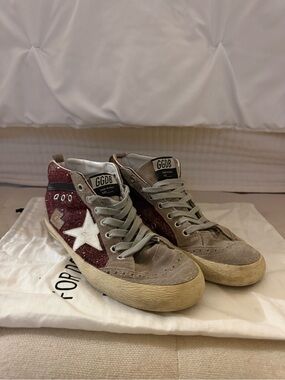 Golden Goose Burgundy Glitter Star High-Top Sneakers